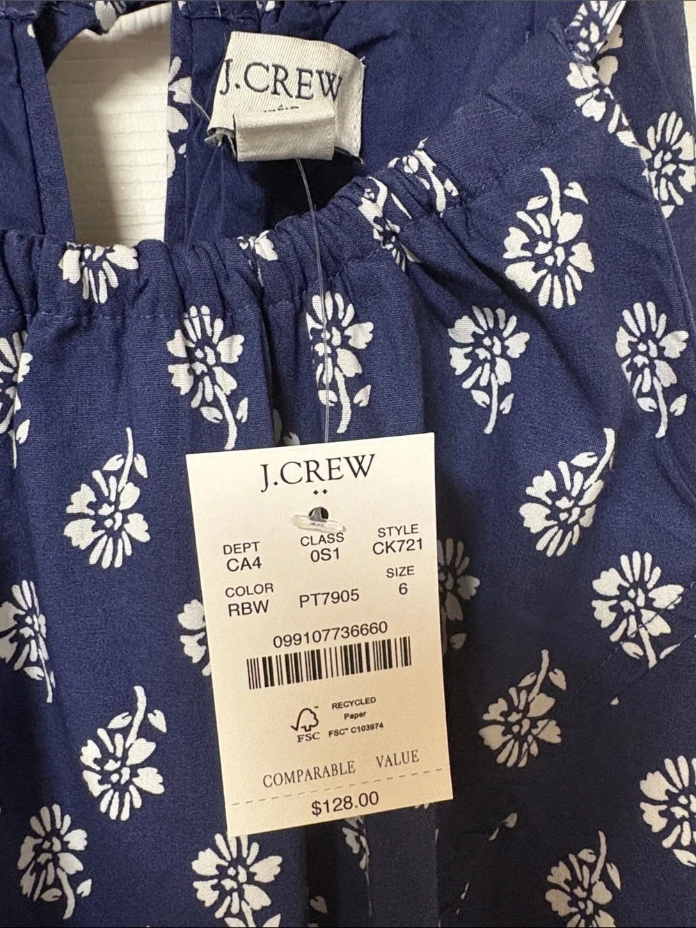 NWT J. Crew Blue & White Floral Summer Poplin Halter Dress - Size 6